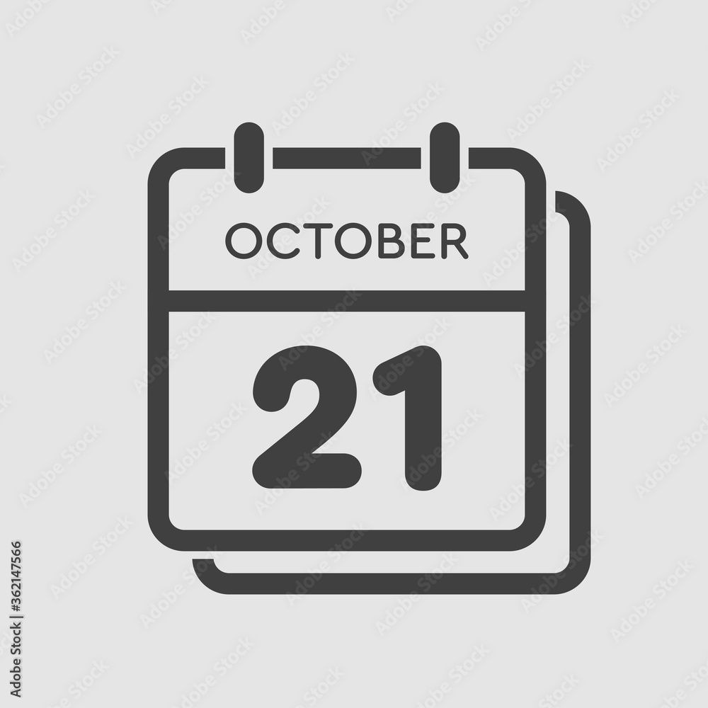 Calendar icon day 21 October, template icon date Calendar icon day 21 October, template icon date