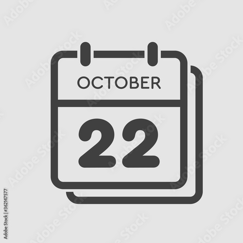 Calendar icon day 22 October, template icon date