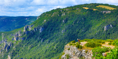 Canvastavla View of the Gorges du Tarn, in France- woman hiking mountain