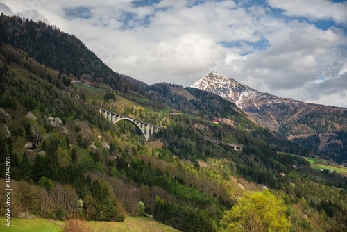 The castle railway bridge at Obervellach in Upper Carinthia  Austria in april.