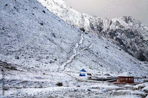 In winter season, Way to bhairavnath temple near kedarnath, uttarakhand, india photo