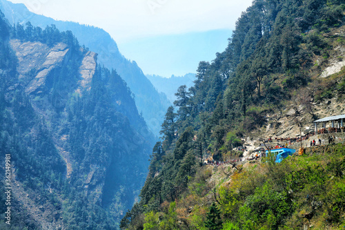 Beautiful scenic landscape of the Himalaya at way to yamunotri, uttarakhand, India.
