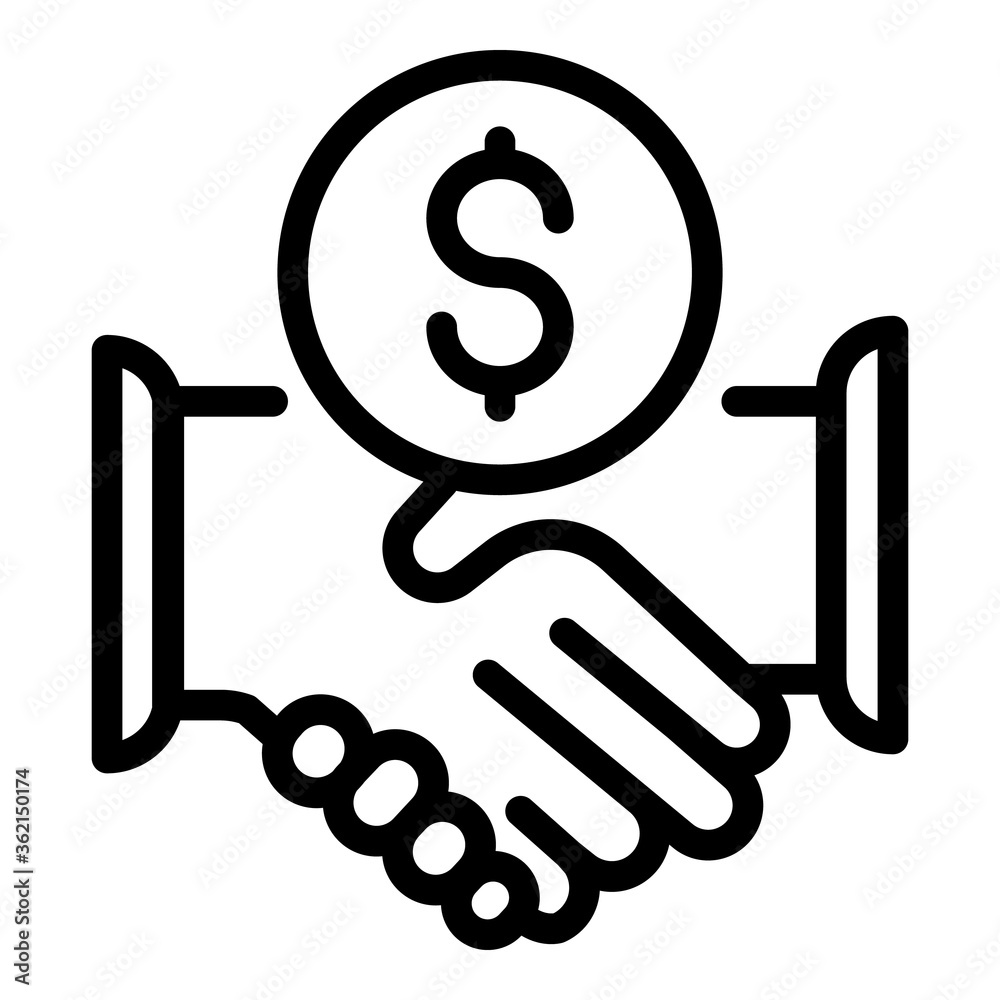 Broker money handshake icon. Outline broker money handshake vector icon for web design isolated on white background Broker money handshake icon. Outline broker money handshake vector icon for web design isolated on white background