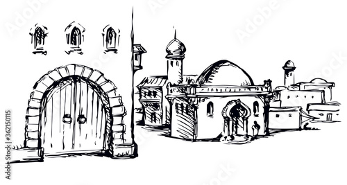 Old eastern city. Vector drawing