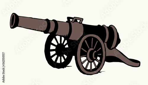 Ancient iron cannon. Vector drawing