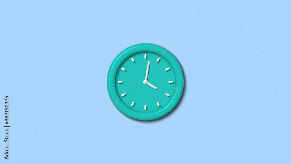 New cyan color 3d wall clock isolated on aqua light background,12 hours clock footage New cyan color 3d wall clock isolated on aqua light background,12 hours clock footage