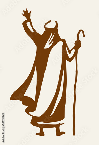 Moses with the staff. Vector drawing