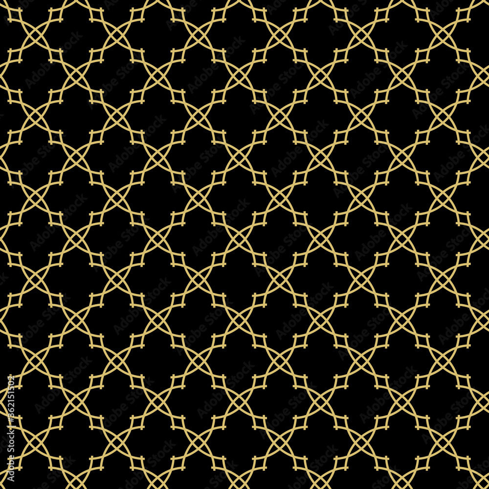 Fototapeta premium Seamless ornament in arabian style. Geometric abstract black and golden background. Pattern for wallpapers and backgrounds