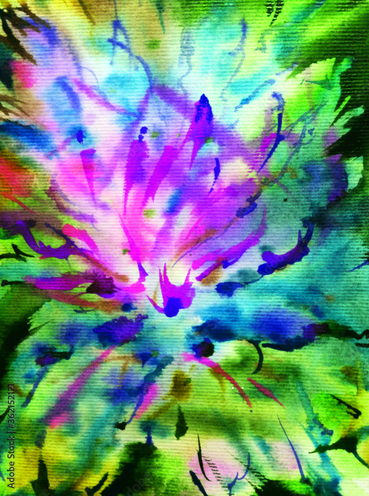 Fototapeta premium Watercolor abstract bright colorful textural background handmade . Painting of underwater world of coral reef. Modern sea scape