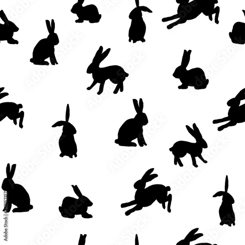 Seamless hand drawn pattern with rabbits.