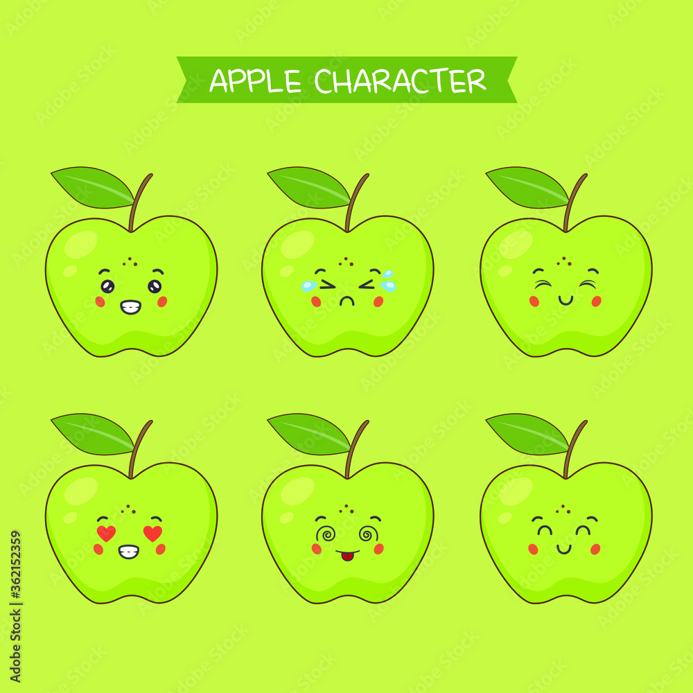 Cute Apple Characters With Various Expression Cute Apple Characters With Various Expression