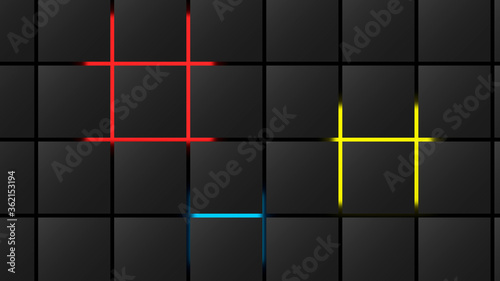 Wallpaper Mural Metal squares in grey with red, green and yellow loghts. Suitable for decorative walls. Torontodigital.ca