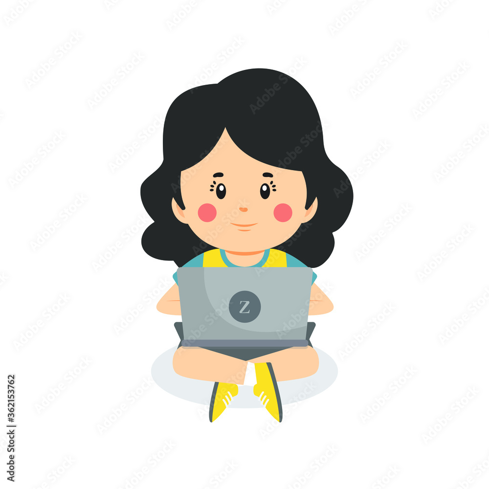 Vector Illustration Children Using Computers Vector Illustration Children Using Computers