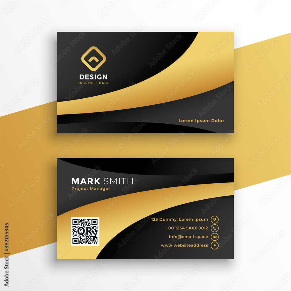 black and gold modern business card template design - obrazy, fototapety, plakaty 