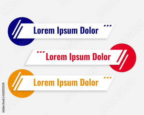 lower third banners set in three colors