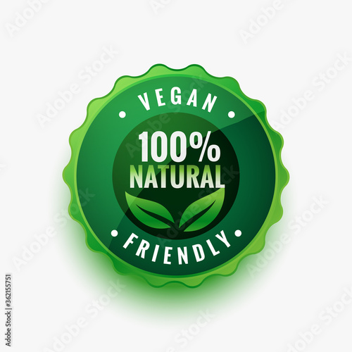 natural vegan friendly green leaves label or sticker design