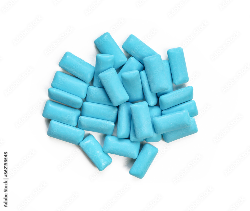 Blue chewing gums isolated on white background. Bubblegums Top view Blue chewing gums isolated on white background. Bubblegums Top view