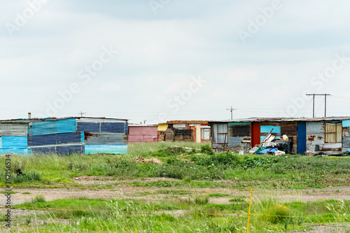 tin shacks or shanties in a South African rural township and community concept poverty and the hard life in a third world country