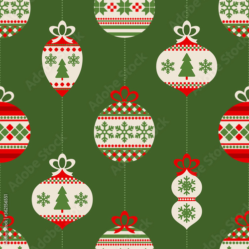 Seamless pattern with vintage Christmass balls and decor.