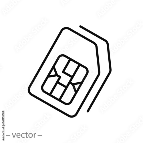 dual sim icon, chip card phone, prepaid number, thin line symbol on a white background - editable stroke vector illustration eps10