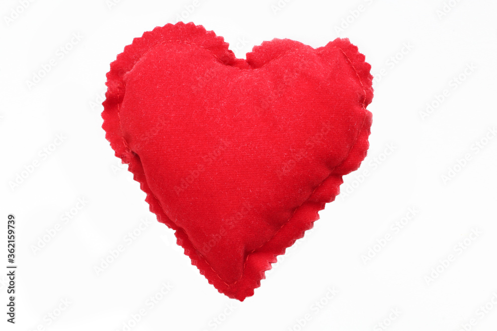 Red stuffed heart decoration. Cute gift isolated on white background. Mockup,template