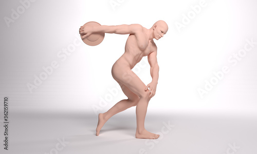 Fotografía 3D Render : silicone texture mannequin of  male character throwing a discus