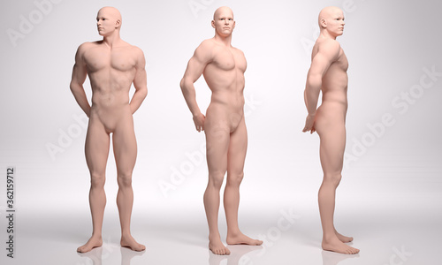 3D Render : silicone texture mannequin of  male character standing on the floor