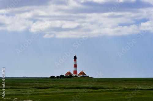 The famous lighthouse in Westerhever with a great sky and clouds