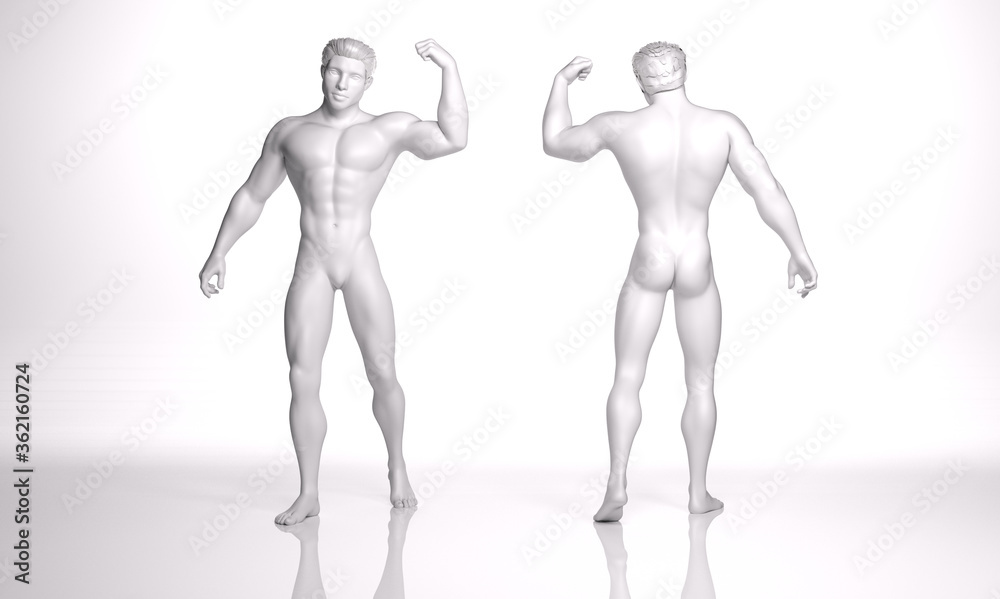 TITLE: 3D Render : an illustration of a male character model with silver texture TITLE: 3D Render : an illustration of a male character model with silver texture