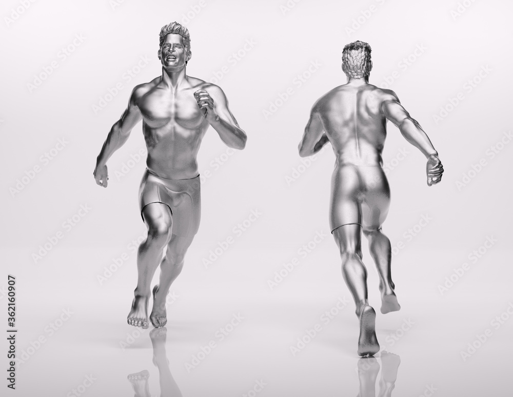 TITLE: 3D Render : an illustration of a male character model with silver texture TITLE: 3D Render : an illustration of a male character model with silver texture