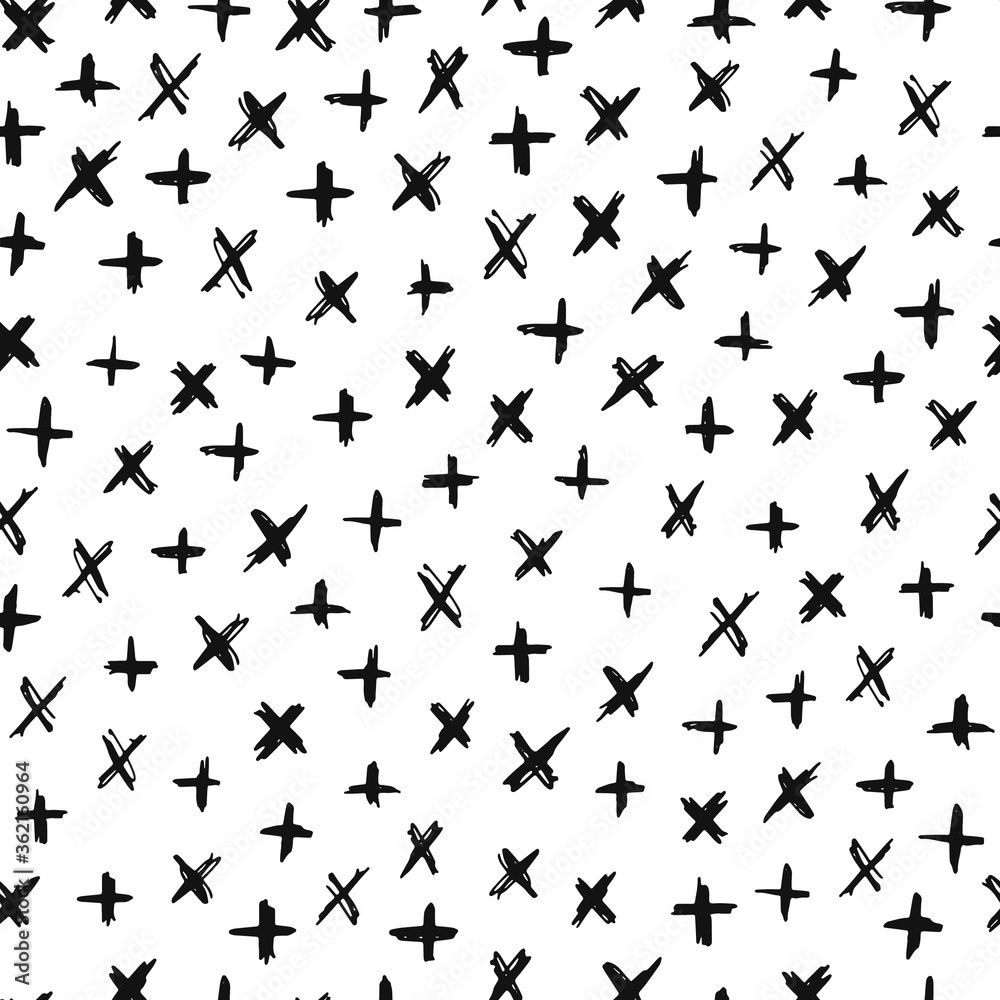 seamless pattern created from hand drawn crosses on white background. Good for textile and fabric prints, wrapping paper, scrapbooking, stationery, etc. 