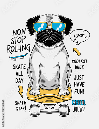 Cool Dog skateboarding vector  illustration with slogans. for t-shirt prints and other uses.