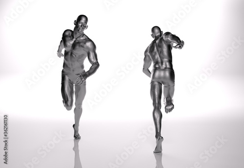 TITLE: 3D Render : an illustration of a male character model with silver texture