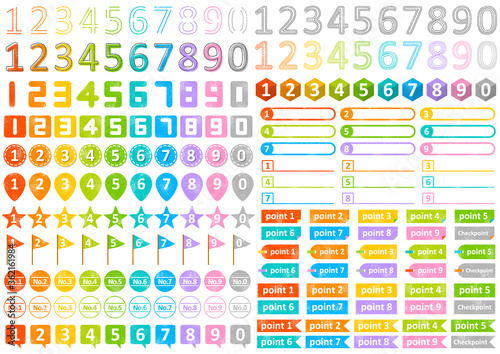 グランジ入りのカラフルな数字アイコンセット