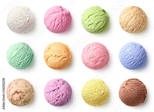 Set of different ice cream scoops or balls