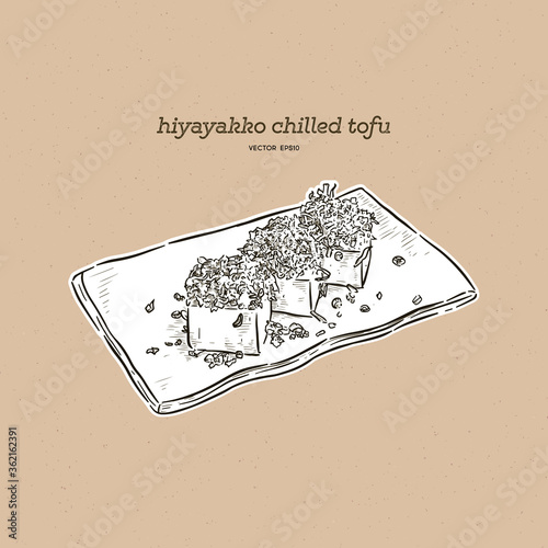 Hiyayakko is Japanese chilled tofu, hand draw sketch vector.