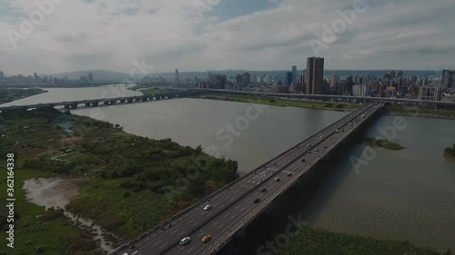 Taipei aerial shots from Tamsui River side. 