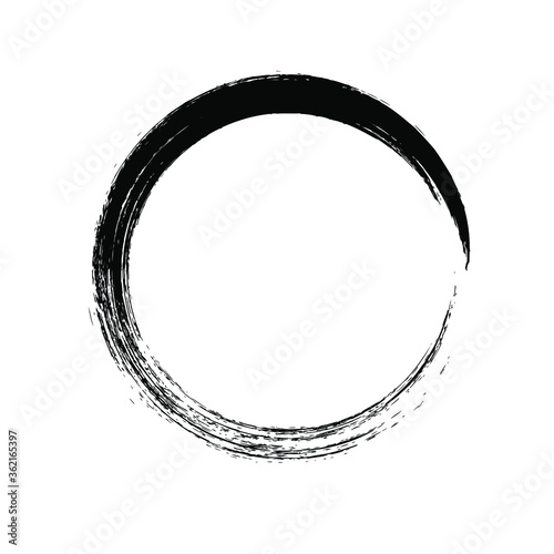 Circle ink brush stroke, black paint round frame, vector illustration.