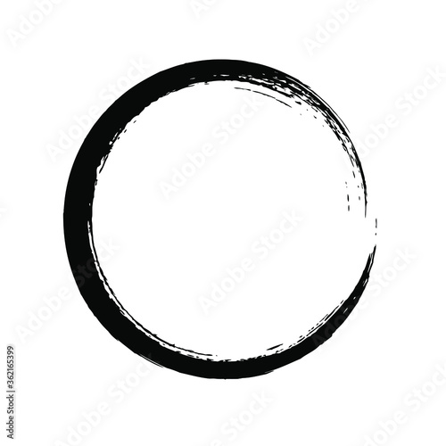 Circle ink brush stroke, black paint round frame, vector illustration.