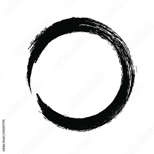 Circle ink brush stroke, black paint round frame, vector illustration. 