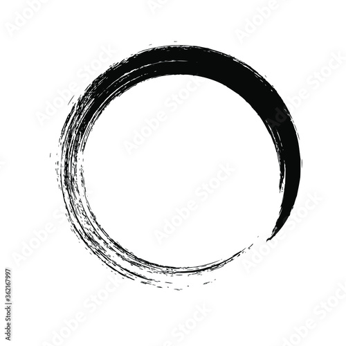 Circle ink brush stroke, black paint round frame, vector illustration. photo