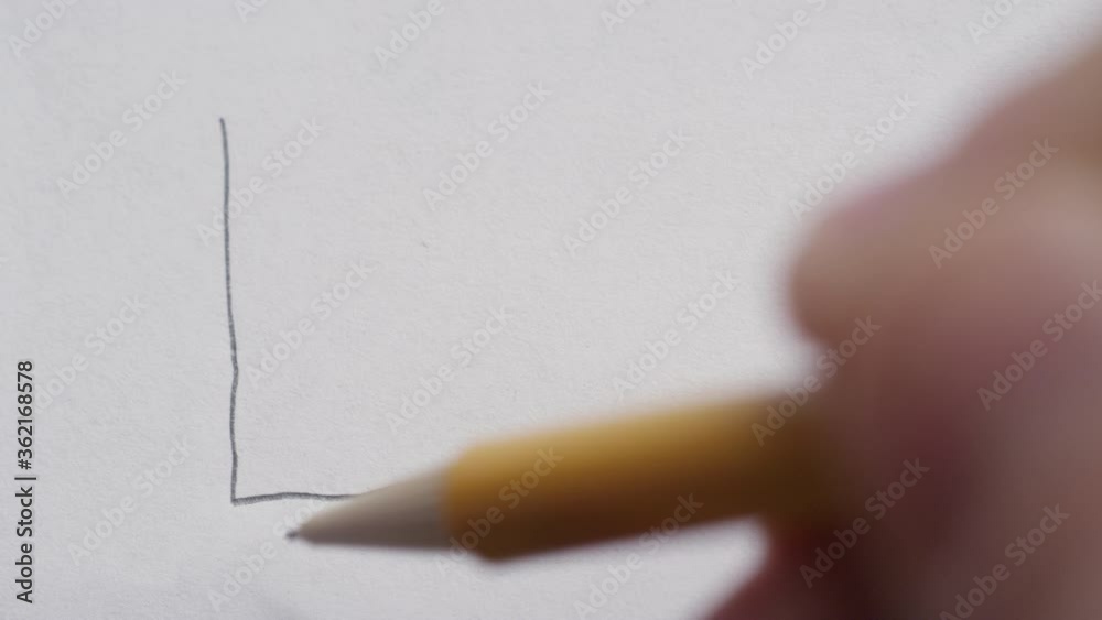 Close up of a pencil drawing a graph on a white sheet of paper