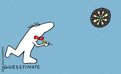 Guesstimate man throwing a dart cartoon illustration photo