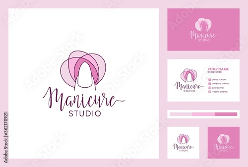 manicure logo with business card design premium vector. logo can be used for salon and studio.