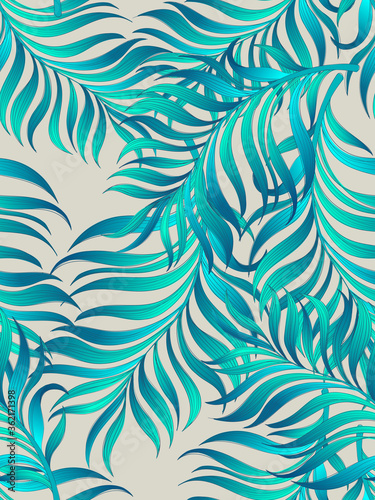 Tropical leaves vector pattern. summer botanical illustration for clothes, cover, print, illustration design. 
