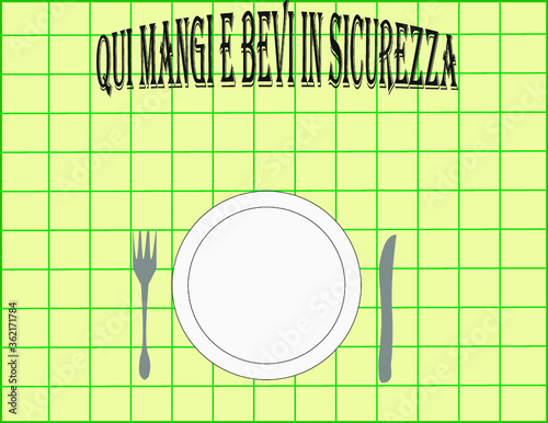 illustrazione logo per tovaglia tovaglietta misure anti-covid per locanda trattoria pizzeria sicurezza igiene misure prottettive photo