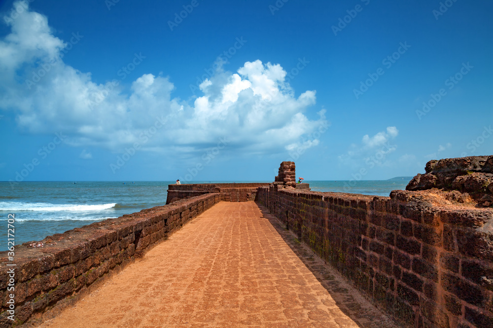Fototapeta premium The ancient Fort Aguada on the Sinquerim beach in North Goa. india