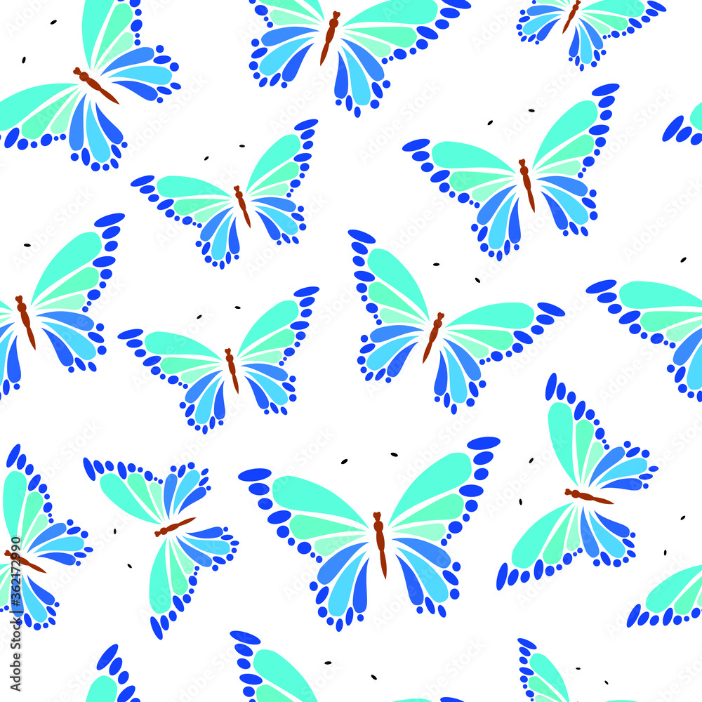 Seamless pattern with blue butterflies on a white background Seamless pattern with blue butterflies on a white background