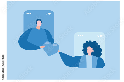 Online dating platform, video call. Vector illustration for web banner, infographics, mobile. 