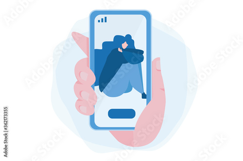 Online Therapy, Crisis hotline. smartphone. Vector illustration for web banner, infographics, mobile. Mental health. 